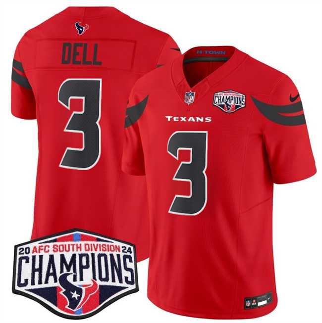 Men%27s Houston Texans #3 Tank Dell Red F.U.S.E. 2024 AFC South Division Champions Vapor Limited Stitched Jersey